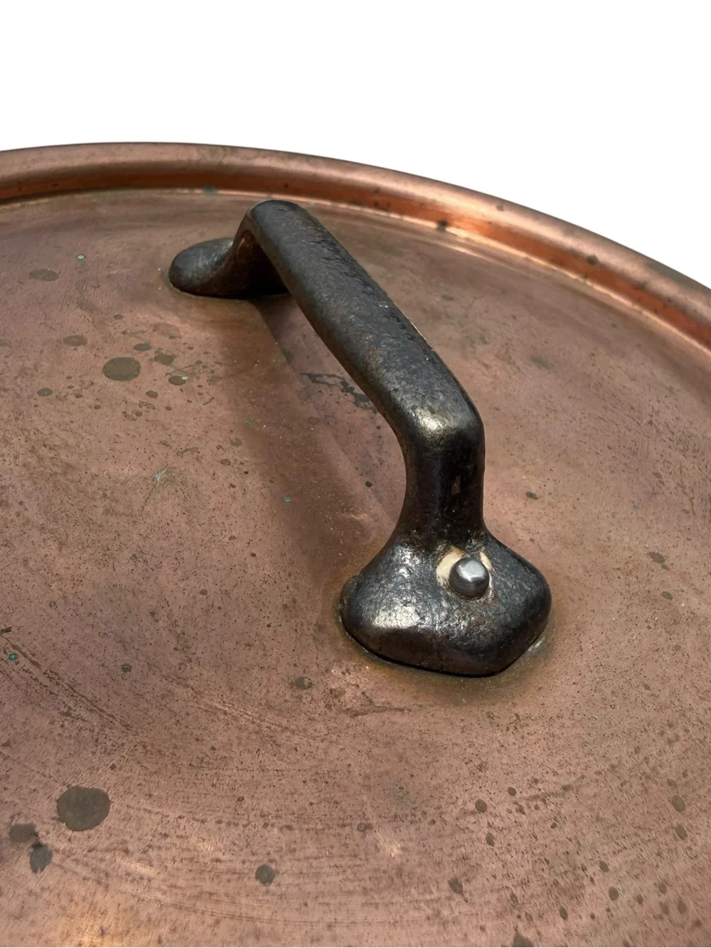 Vintage French Hammered Copper Saucepan Lid Cast Iron Handle Made France 8”
